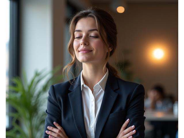 Jeune professionnel parisien, l'air apaisé et confiant, dans un environnement moderne et lumineux, symbolisant la gestion du stress.