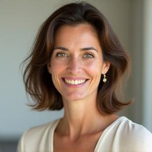 Portrait chaleureux de Céline Moreau, thérapeute en Sound Healing, souriante et sereine.