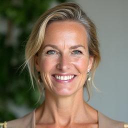 Portrait d'Éléonore Dubois, experte en méditation de pleine conscience et coaching, avec un sourire bienveillant.