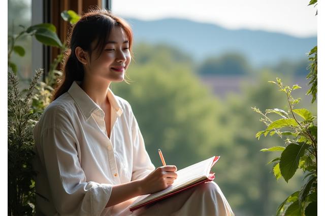 Un participant souriant rédigeant des notes dans un cahier, symbolisant l'intégration des apprentissages et la préparation au retour transformé de la retraite.