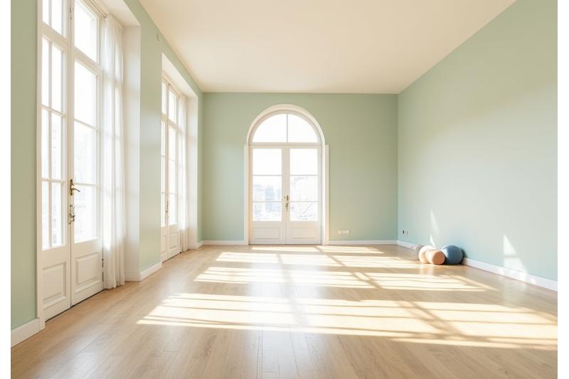 Intérieur lumineux et spacieux du studio de yoga Lotus Lumière à Paris